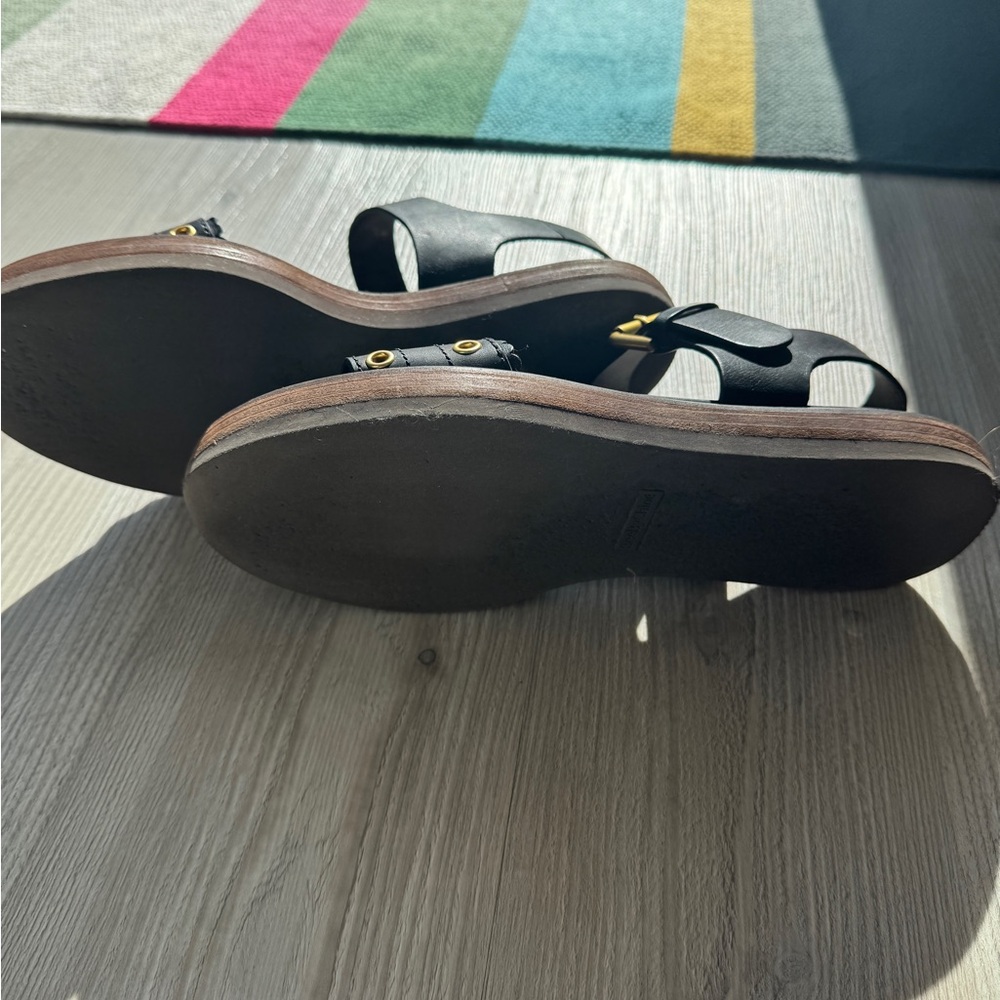 Chloe Black Leather Sandals with Gold Accents - Picture 3 of 5